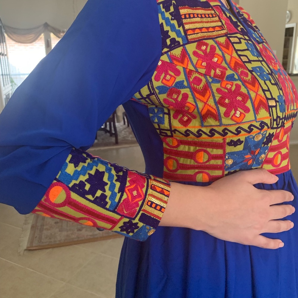 Beautiful ethnic Indian style long blue dress - Picture 3 of 3